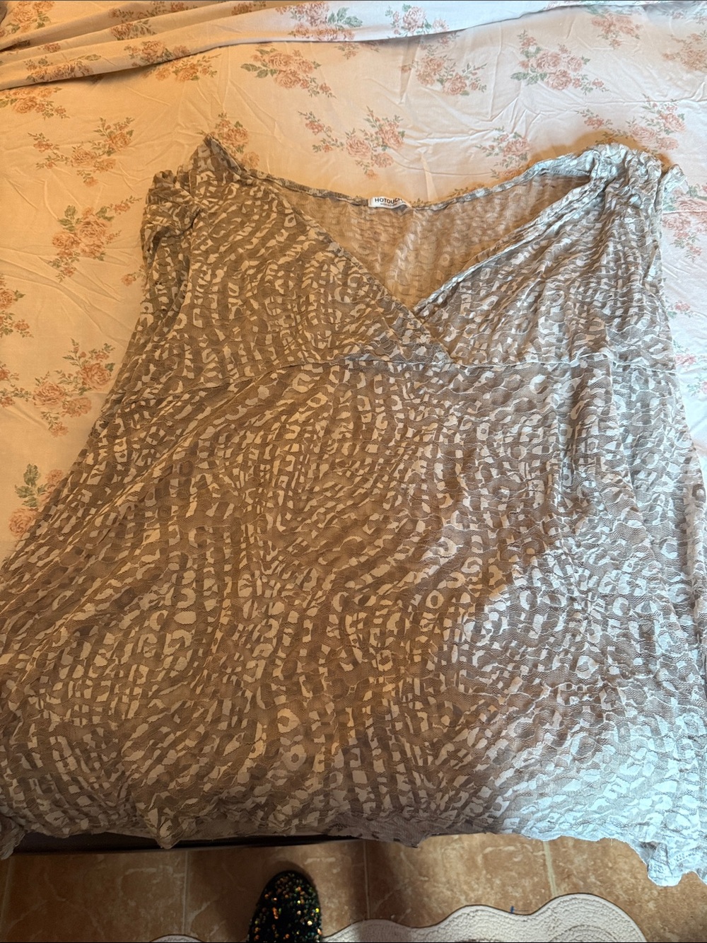 Women's Taupe Patterned Swim Coverup Tunic